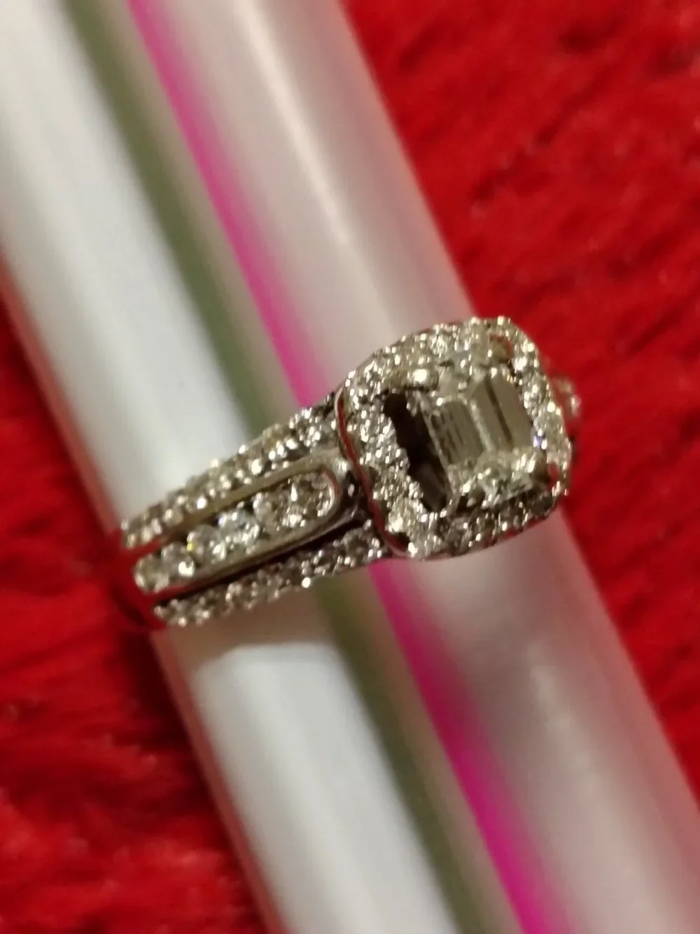Authentic Emerald Cut Diamond Ring Size 9 Near Colorless 14K white gold